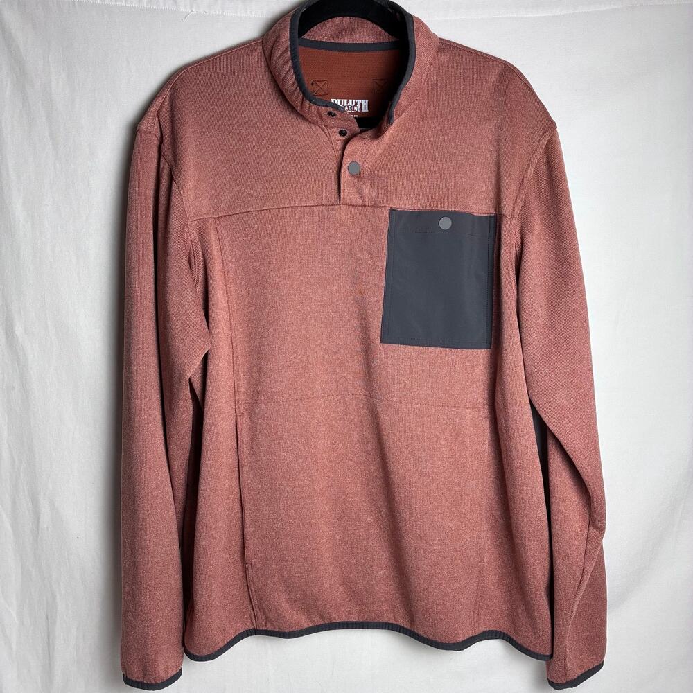 Duluth Trading Co Mens Large River Falls Snap Mock Sweater Fleece Pullover Rust